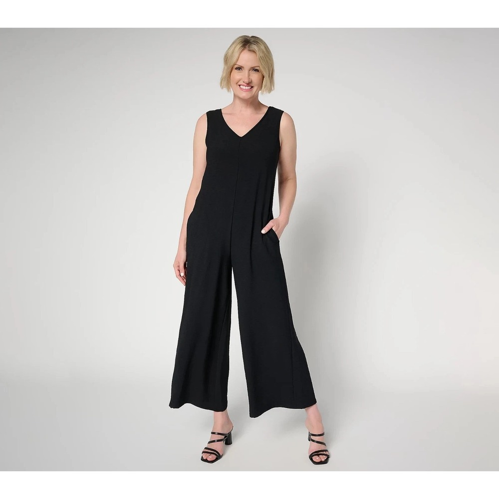 Attitudes By Renee Womens Textured Woven Sleeveless Jumpsuit Black, Size M  #57#